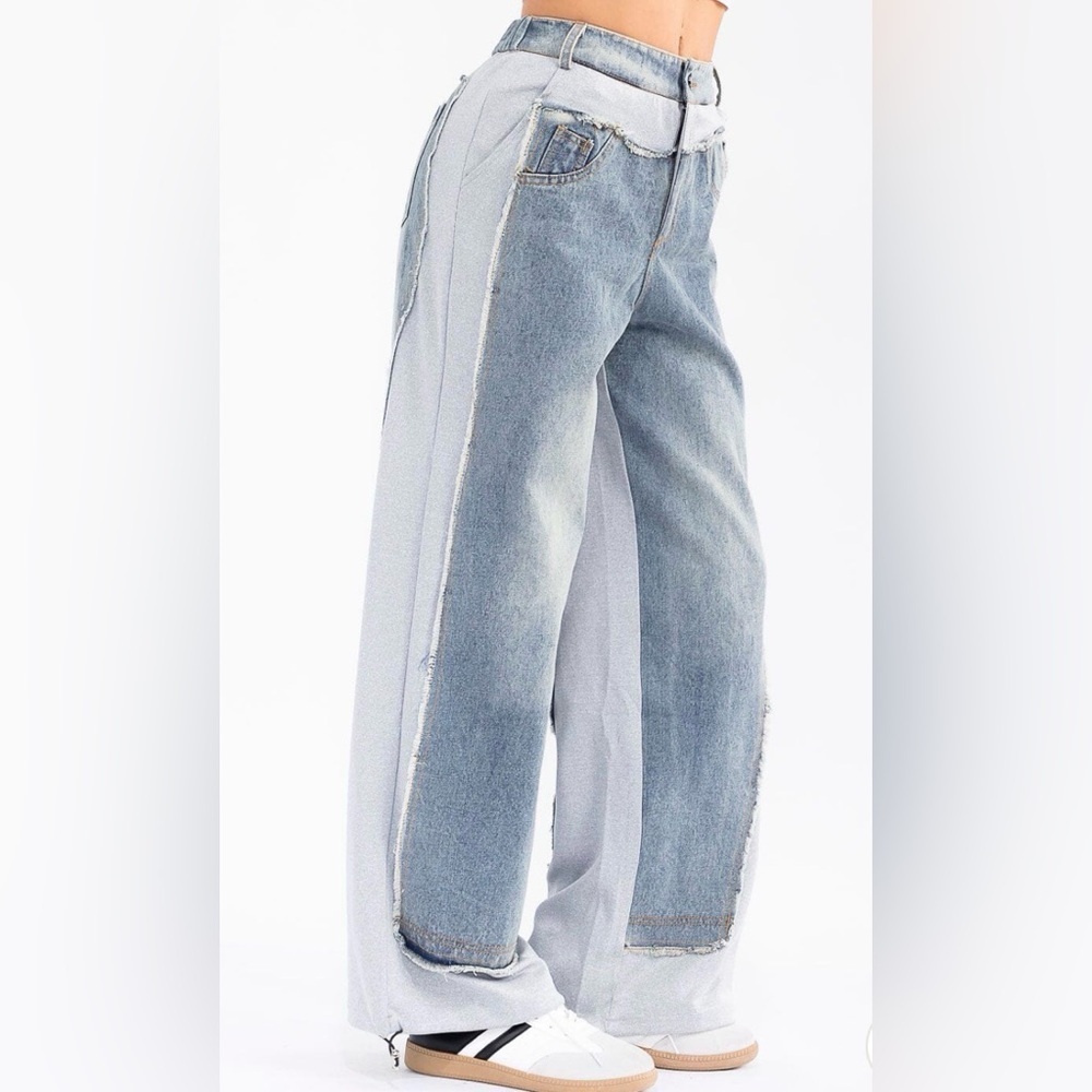 New wide leg jeans color block sz S M L so adorable boutique - Picture 4 of 5